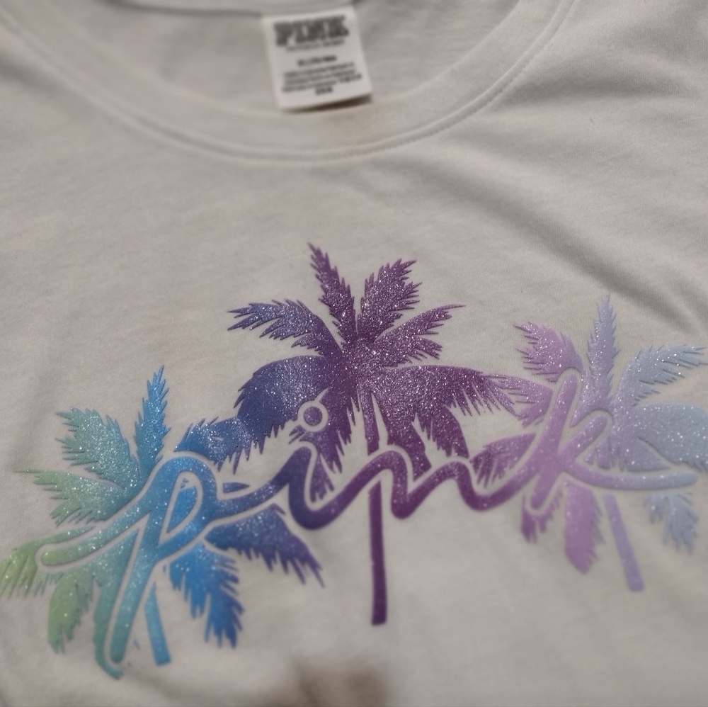 PINK Victoria's Secret palm glitter T-shirt Size Medium